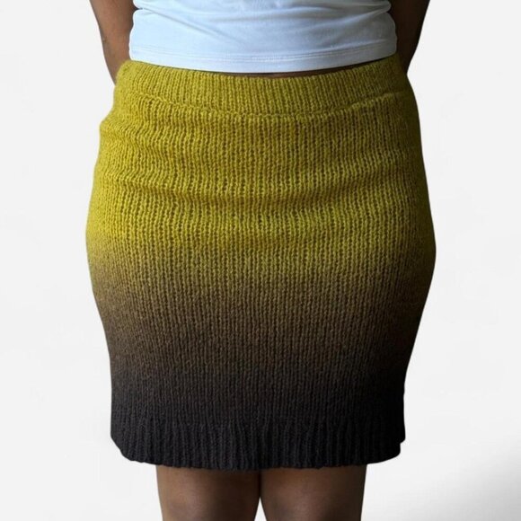 Free People Pull-On Fade Away Knit Sweater Skirt Alpaca Wool Blend Yellow/Brown - Picture 1 of 8